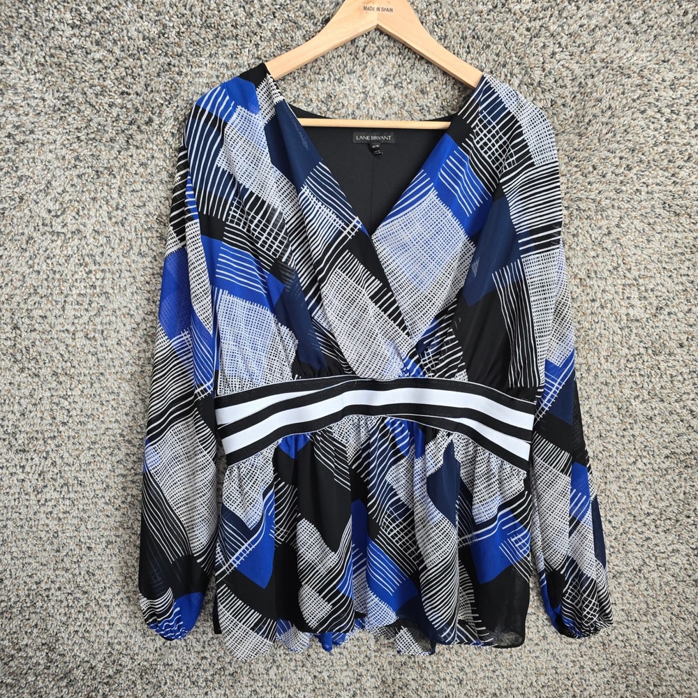 Lane Bryant Top Womens‎ Plus 14/16 Blouse V Neck Long Sleeve Geometric Print